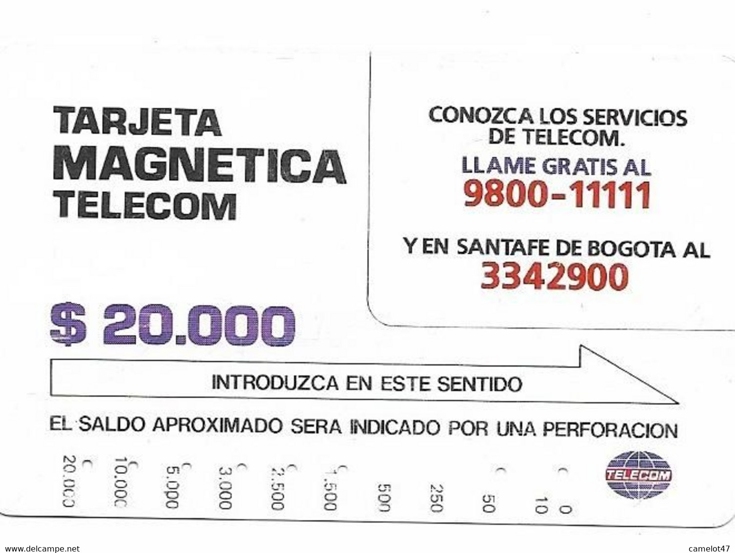 Colombia Tamura Used Phone Card, No Value, Collectors Item, # Colombia-9 - Kolumbien