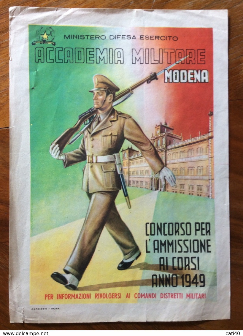 ACCADEMIA MILITARE DI MODENA - CONCORSO PER L'AMMISSIONE AI CORSI ANNO 1949 - LOCANDINA PUBBLICITARIA  17x 24 - To Identify