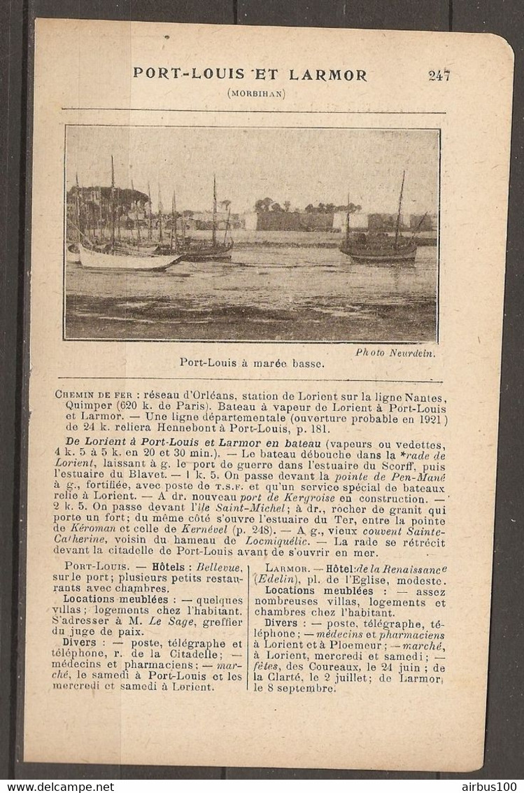 1921 PORT LOUIS ET LARMOR CHEMIN DE FER D'ORLEANS STATION LORIENT SUR LA LIGNE NANTES QUIMPER - BATEAU A VAPEUR - Railway