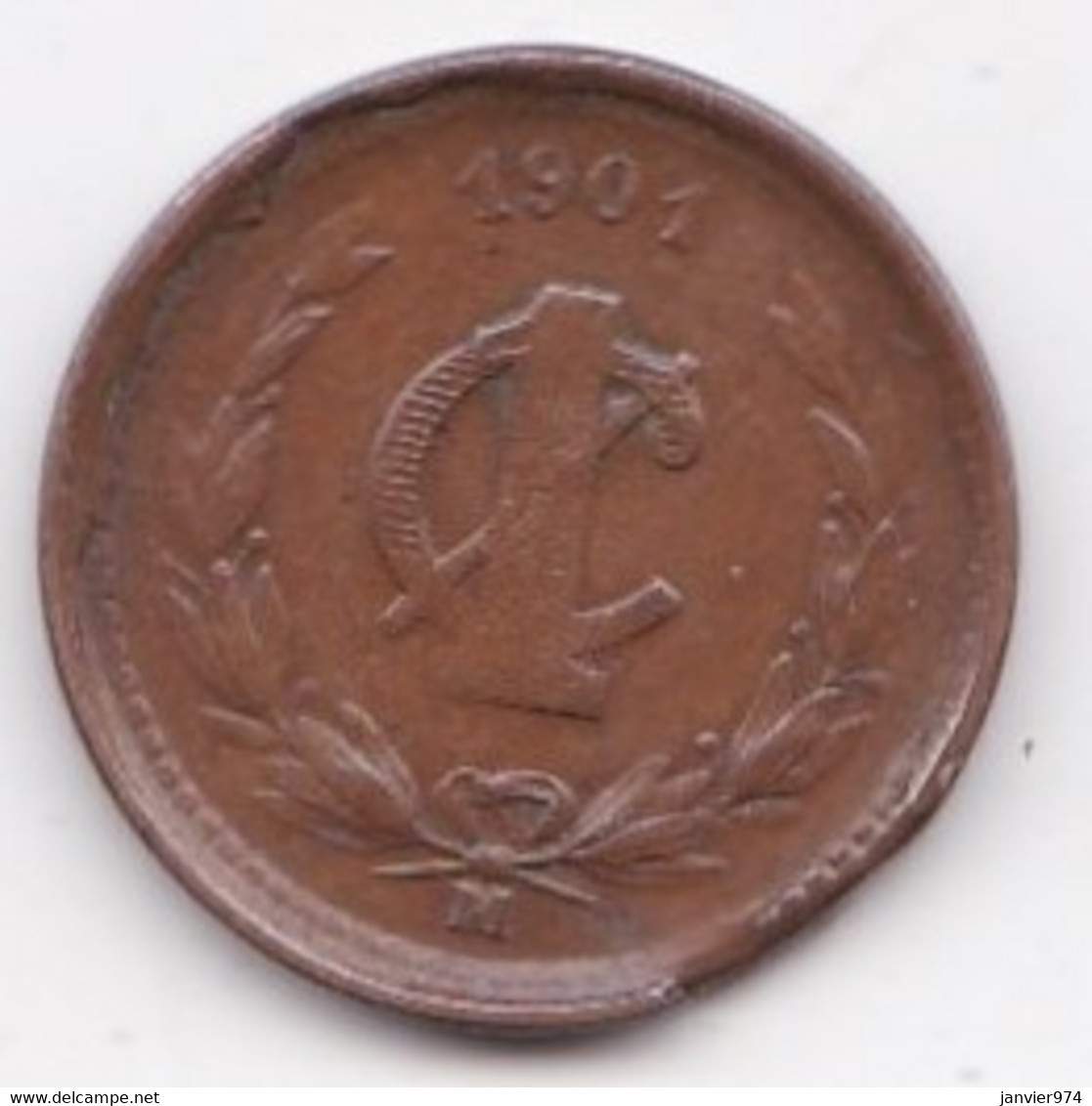 Mexico 1 Centavo 1901 M, Coin Cassé Fauté , Cuivre ,KM# 394 - Mexiko