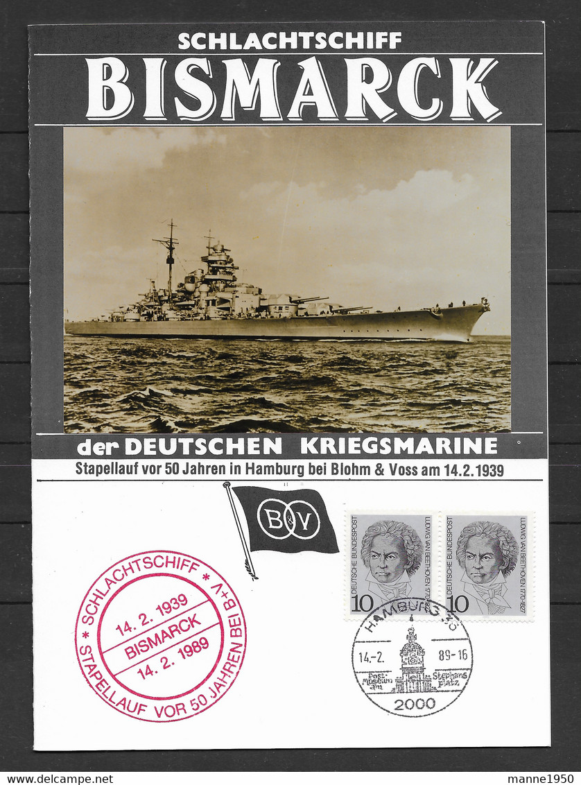 BRD/Bund 1989 Schlachtschiff Bismark Der Deutschen Kriegsmarine - Covers & Documents