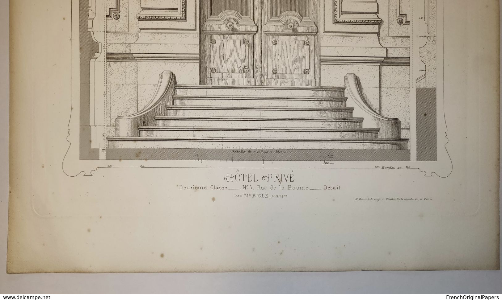 Planche Architecture Paris César Daly Architecte 1870 Maison Hôtel Privé Particulier 5 Rue De La Baume Porte Bigle P1 - Architecture