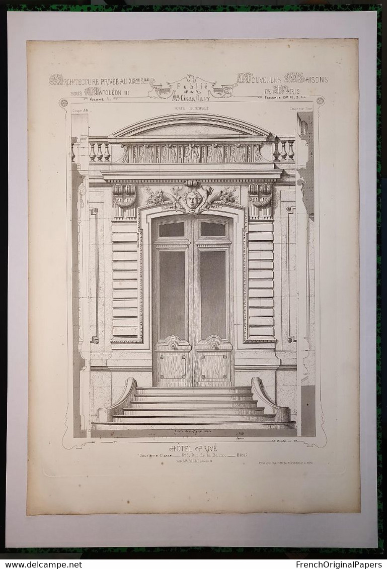 Planche Architecture Paris César Daly Architecte 1870 Maison Hôtel Privé Particulier 5 Rue De La Baume Porte Bigle P1 - Architectuur