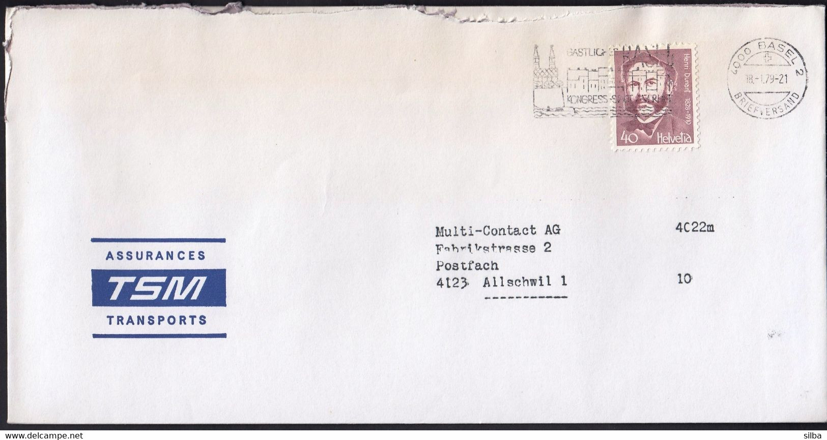 Switzerland Basel 1979 / Gastliches Basel, Kongress Stadt Am Rhein, Congress Town On Rhine / Machine Stamp / Dunant - Storia Postale