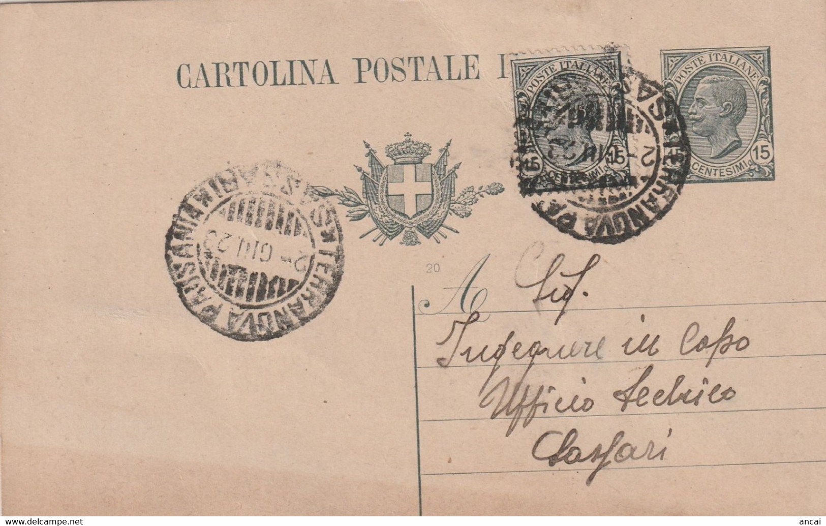 Terranova Pausania. 1923. Annullo Guller TERRANOVA PAUSANIA *SASSARI* , Su Cartolina Postale Con Testo - Marcophilia