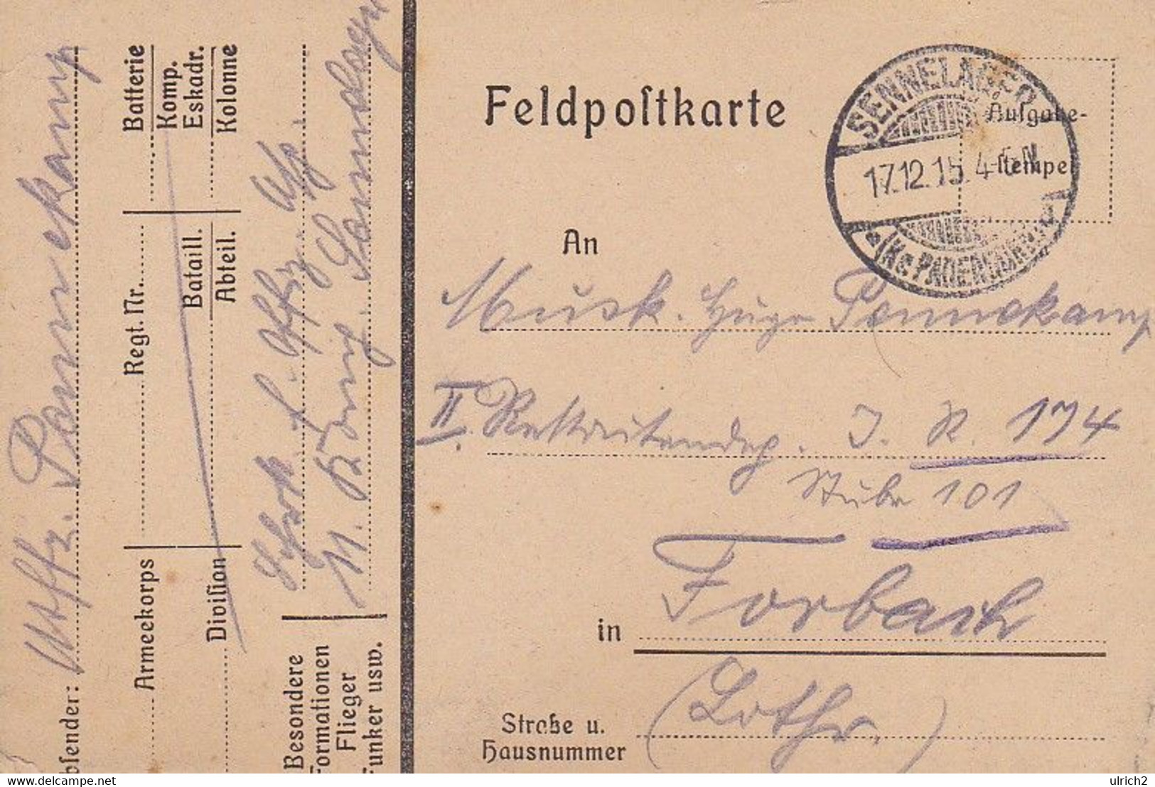 Feldpostkarte - Sennelager Nach Forbach Lothringen - 1915 (52041) - Covers & Documents