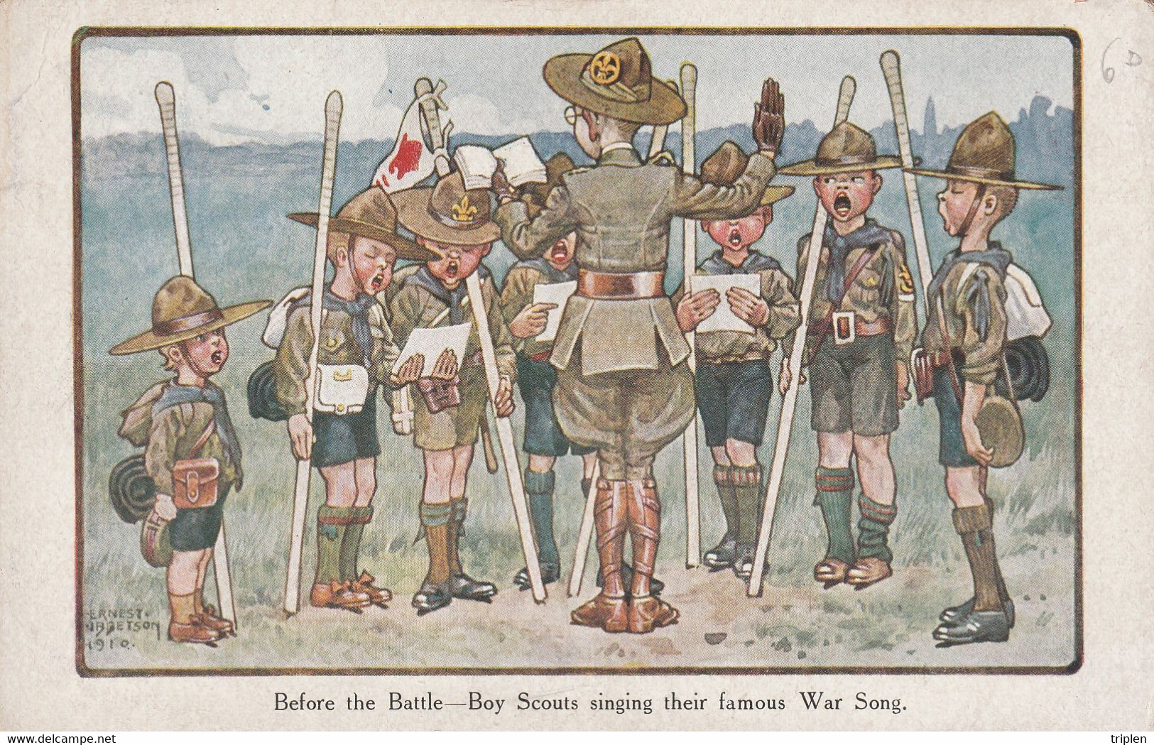 Before The Battle - Boy Scouts Singing Their Famous War Song - Ernest IBBETSON 1910 - Scoutismo