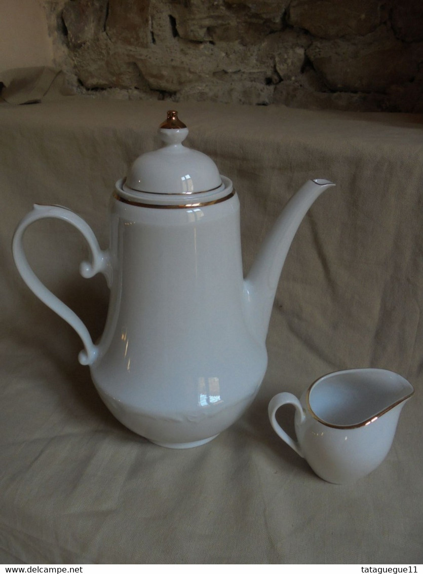 Ancien - Cafetière Et Pot à Lait Blanc Liseré Doré Bavaria - Theepot