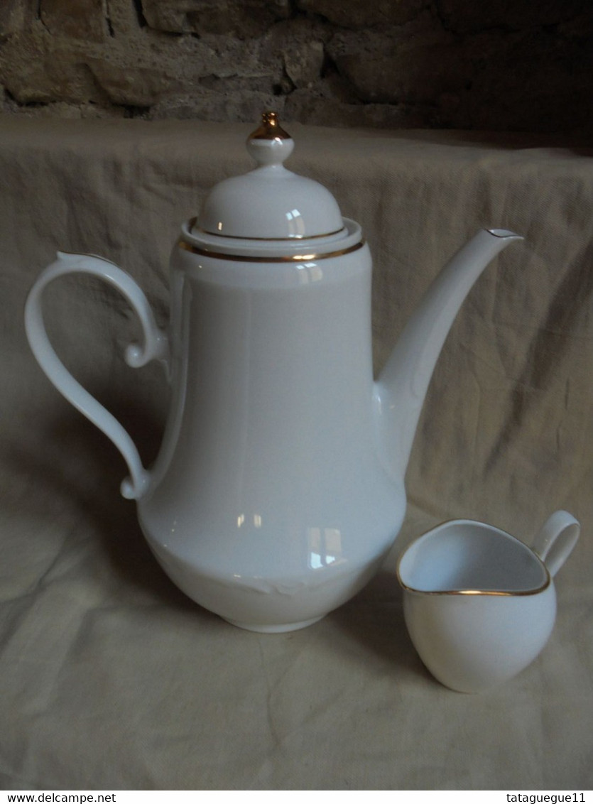 Ancien - Cafetière et pot à lait blanc liseré doré Bavaria