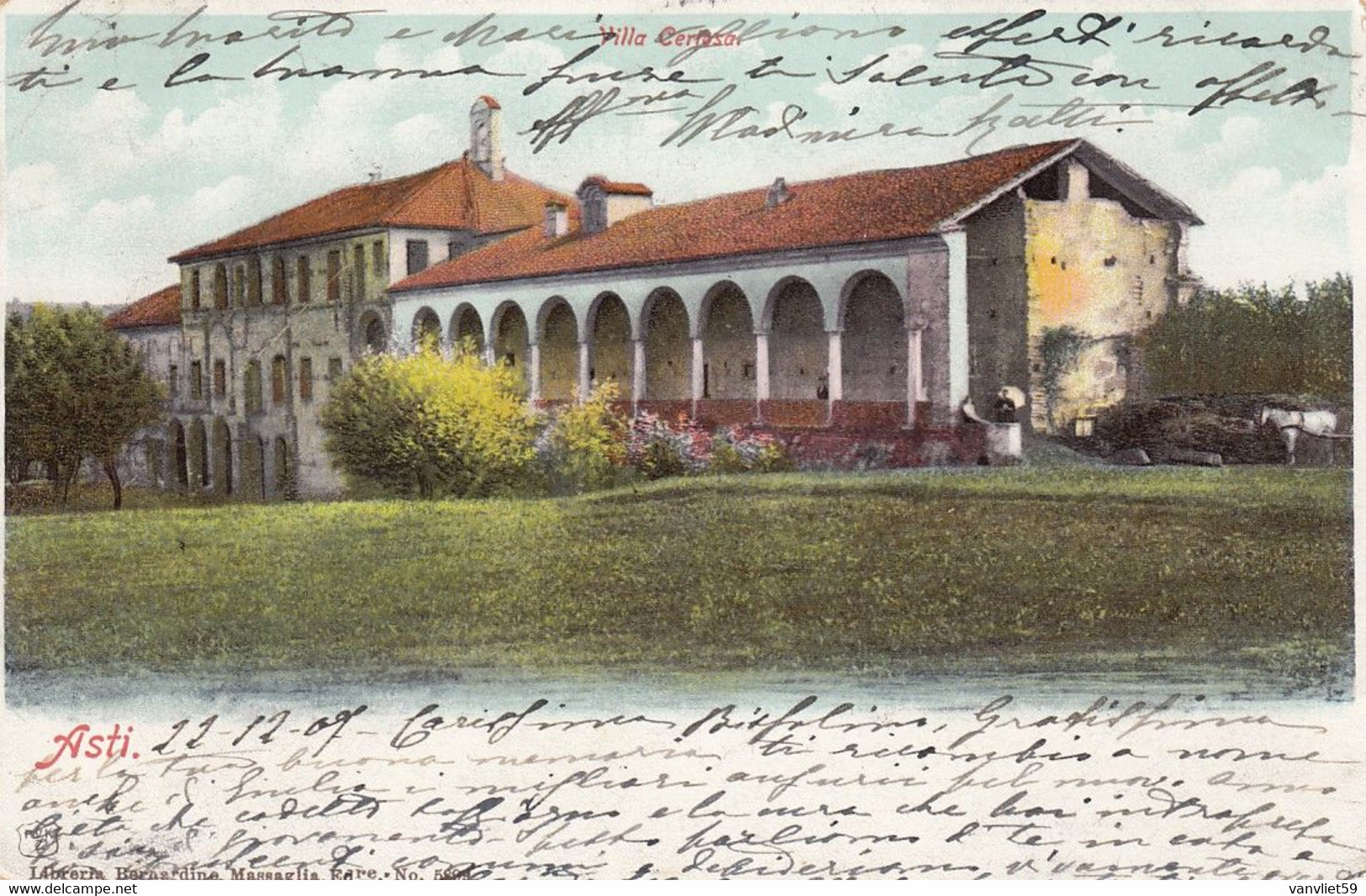 ASTI-VILLA CERTOSA-CARTOLINA VIAGGIATA IL 24-11-1907 - Asti