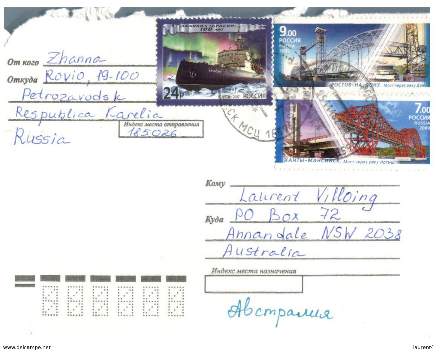 (P 17 Side) Russia Posted To Australia - (2 Letters) - Oblitérés