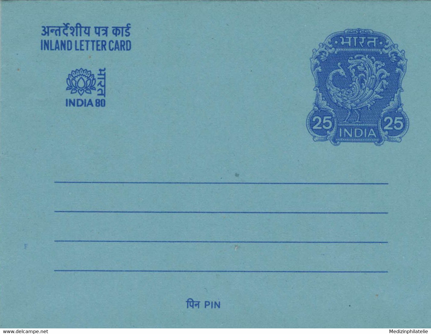 Indien Inland Letter Card Ungebraucht - Pfau - Paons