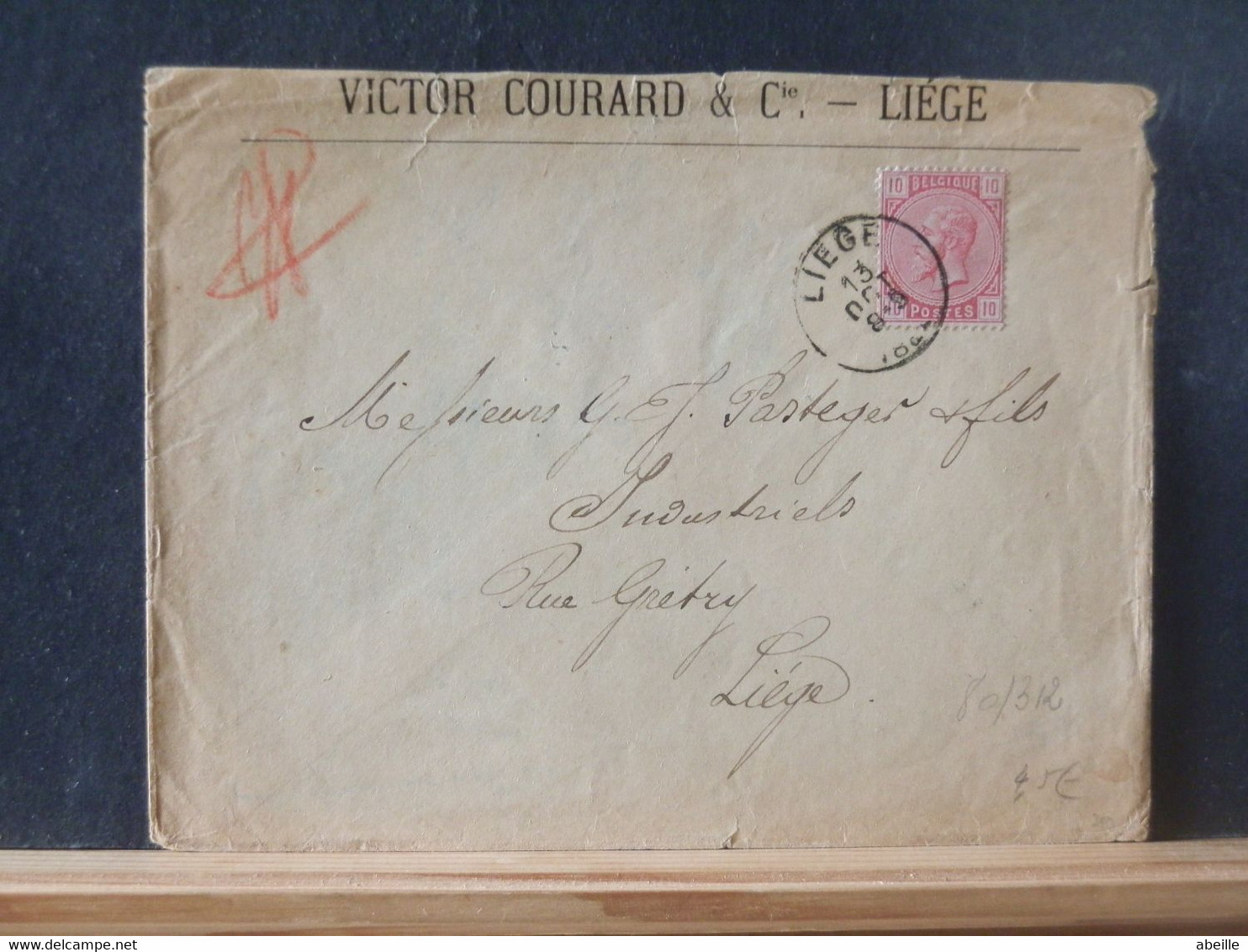 80/312 LETTRE BELGE LIEGE - 1883 Leopold II