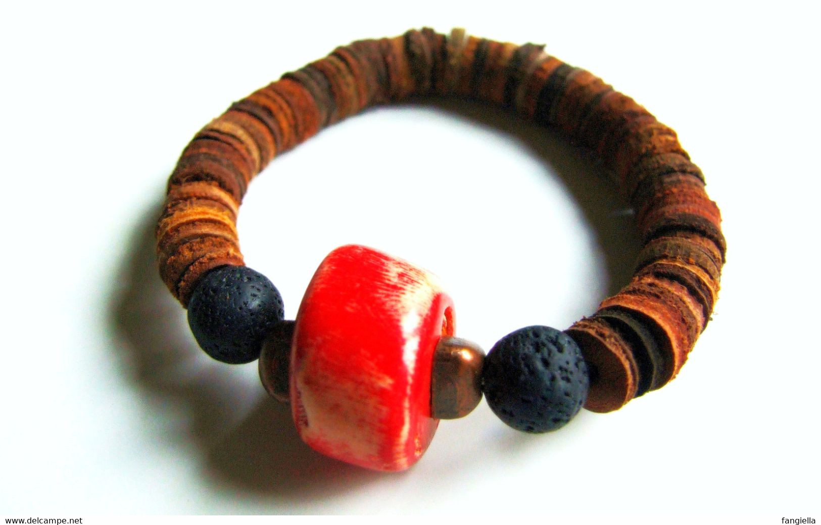 Bracelet homme, bracelet pierre, corail rouge, lave, cuir, bijou original, bijou naturel, bracelet ethnique, rustique,