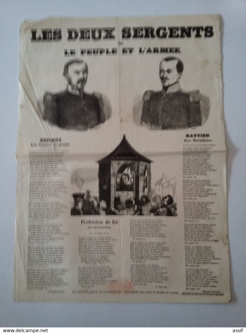 Affiche  Feuille Volante " Les Deux Sergents Ou Le Peuple Et L'Armée "  Boichot Rattier 2è République 1848 / 1849 - Affiches