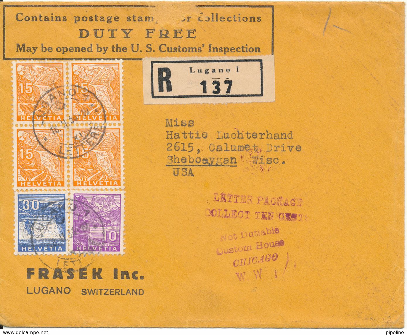 Switzerland Registered Cover Sent To USA Lugano 18-11-1936 - Briefe U. Dokumente