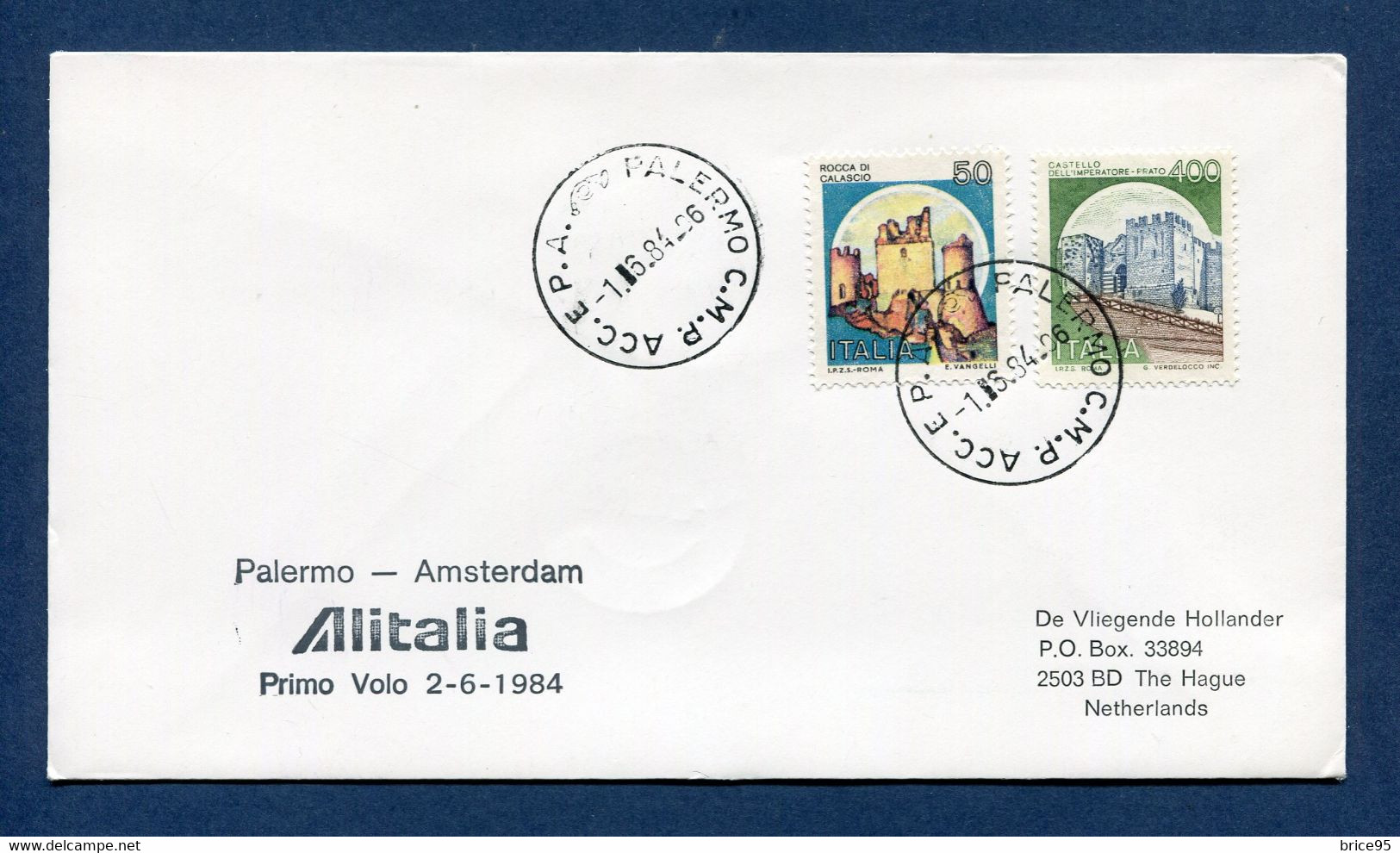 Italie - Premier Vol - Palermo - Amsterdam - Alitalia - 1984 - Vliegtuigen