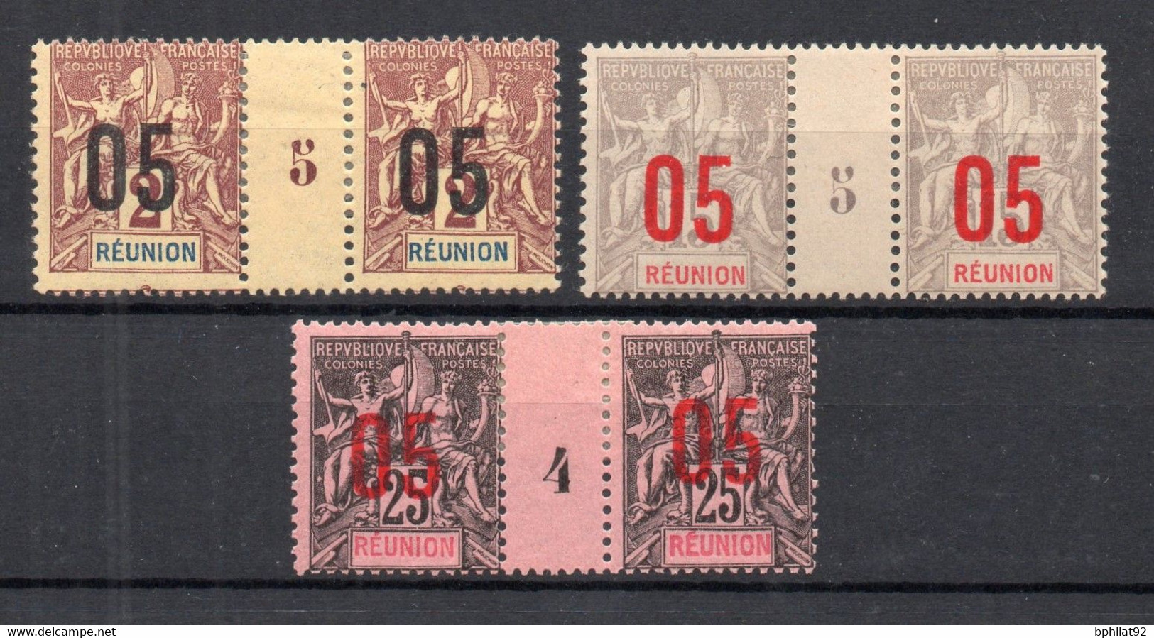 !!! PRIX FIXE : REUNION, N°72, 73 Et 75 EN PAIRES AVEC MILLESIMES NEUVES * - Unused Stamps