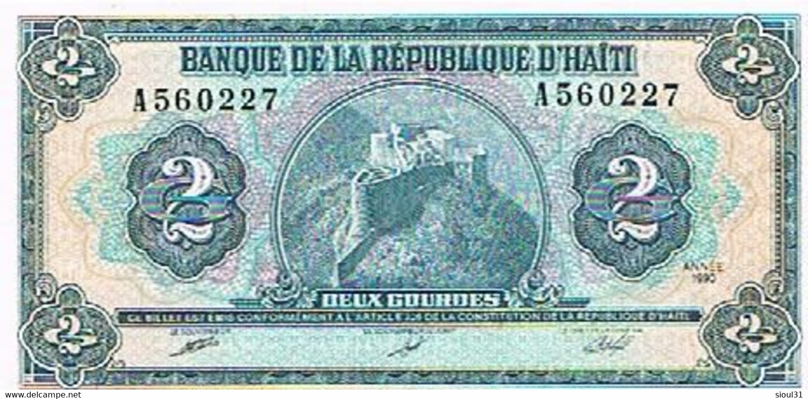 BANQUE  DE LA REPUBLIQUE  D 'HAITI  BILLET  2 GOURDES 1990     N°A560227                              BI17 - Haïti
