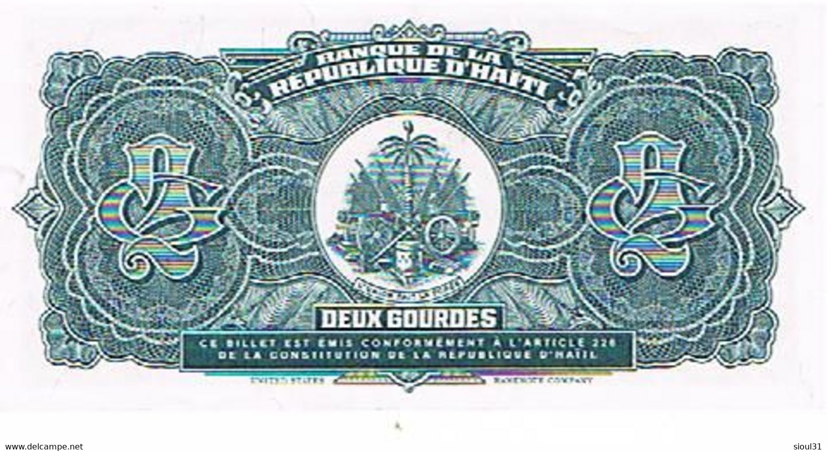 BANQUE  DE LA REPUBLIQUE  D 'HAITI  BILLET  2 GOURDES 1990     N°A560227                              BI17 - Haiti