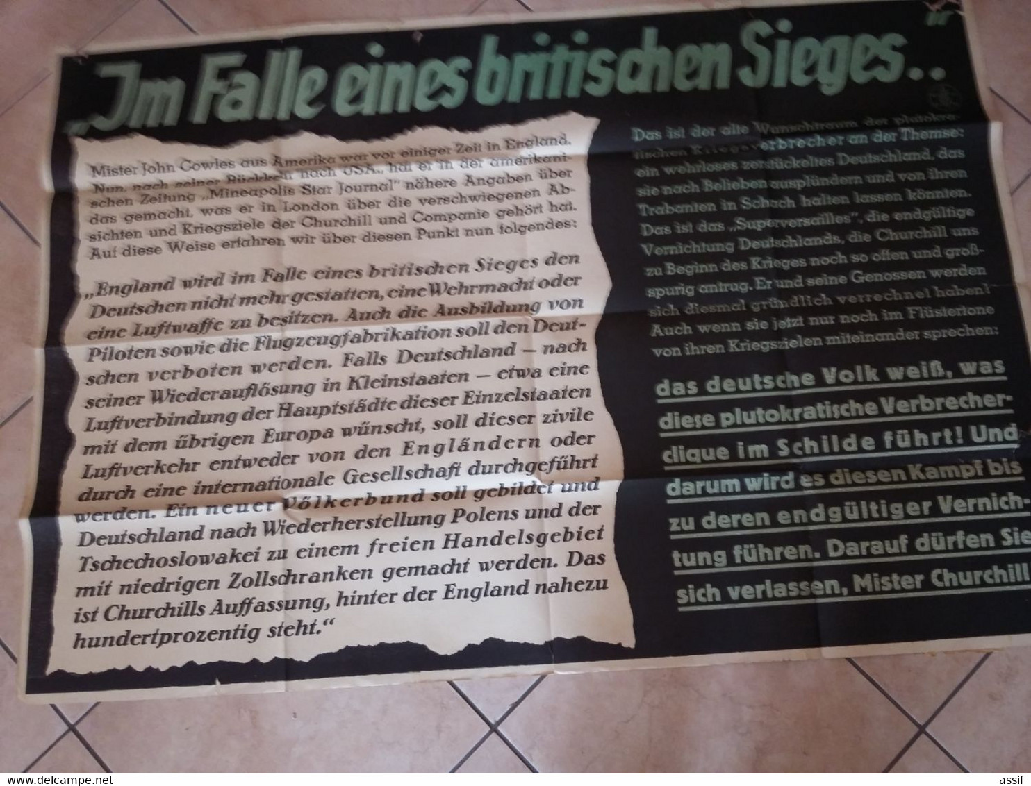 WW2 Grande Affiche  ( Env.  82 X  118 Cm ) " Im Falle Eines Britischen Sieges ", édition NSDAP 1941 - Affiches