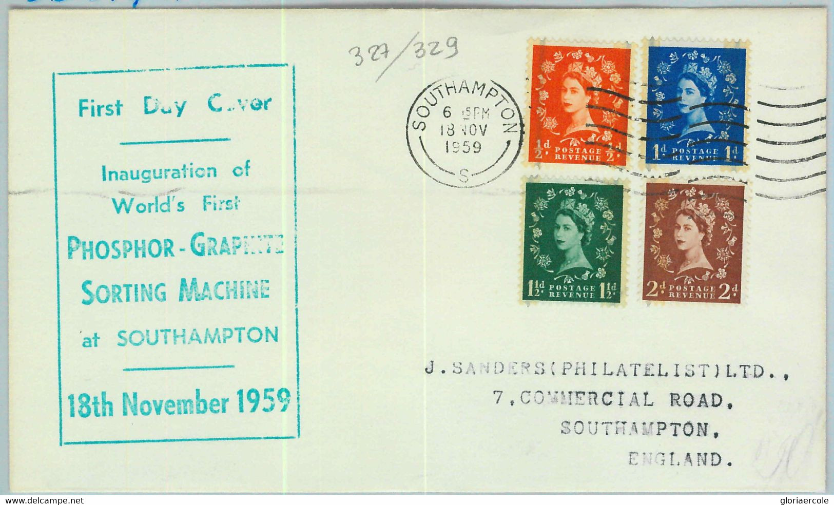 BK0865 - GB - POSTAL HISTORY - 1959 FDC Cover SG # 599/601 + 605 Sorting Machine - ....-1951 Pre-Elizabeth II