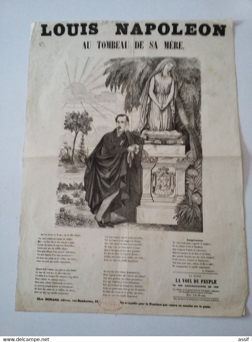 Affiche Feuille Volante  Louis Napoléon  Au Tombeau De Sa Mère Hortense De Beauharnais -Arenenberg   2 è République 1848 - Affiches