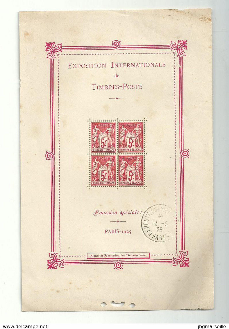 BF N° 1 EXPO PHILATELIQUE INTERNATIONALE 1925......à Voir - Ongebruikt