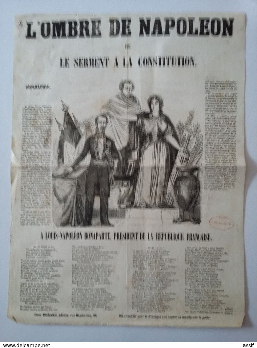 Affiche Feuille Volante L'Ombre De Napoléon Ou Le Serment à La Constitution  ( Louis Napoléon ) 2 è République 1848 - Afiches