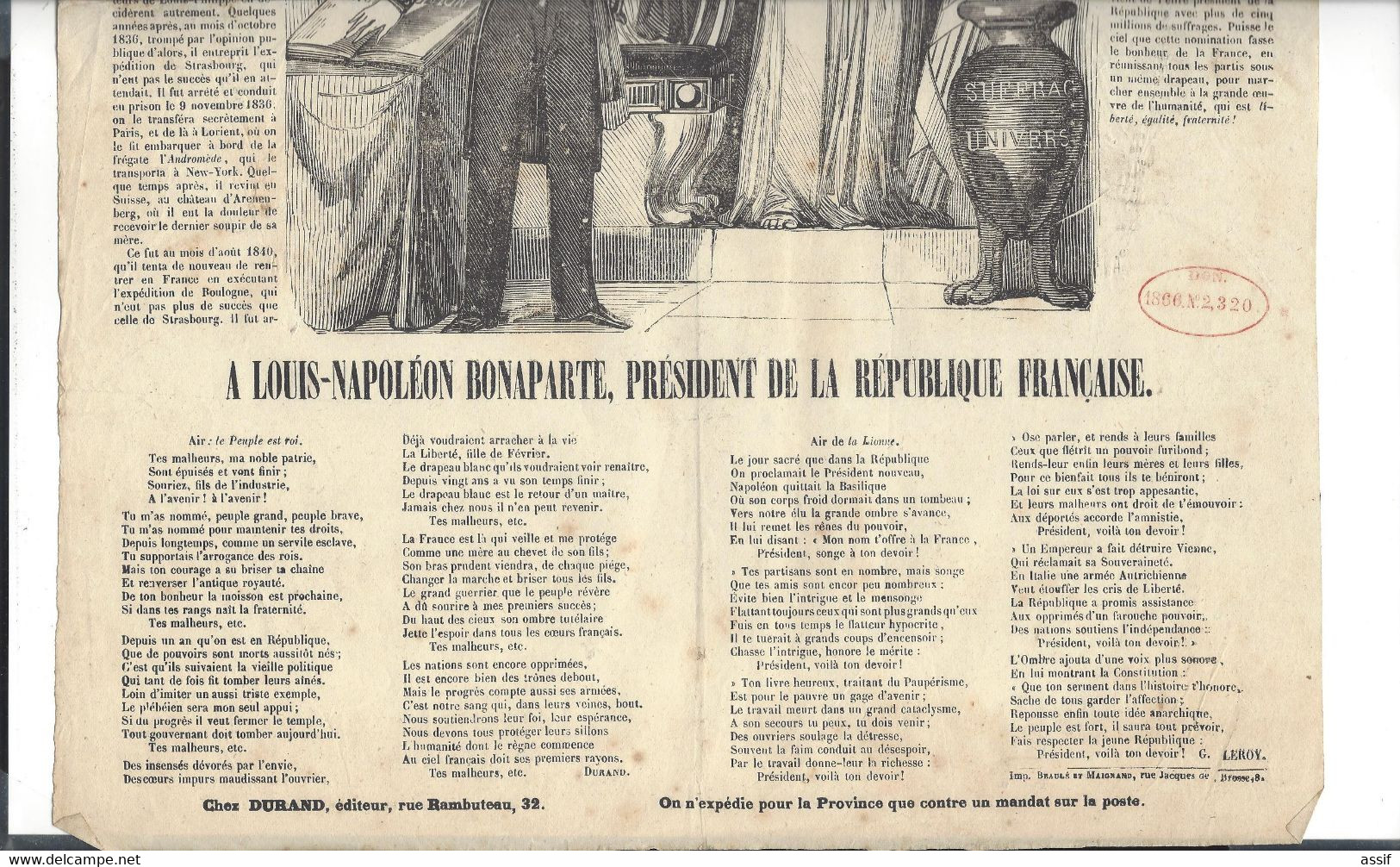 Affiche Feuille Volante L'Ombre De Napoléon Ou Le Serment à La Constitution  ( Louis Napoléon ) 2 è République 1848 - Plakate