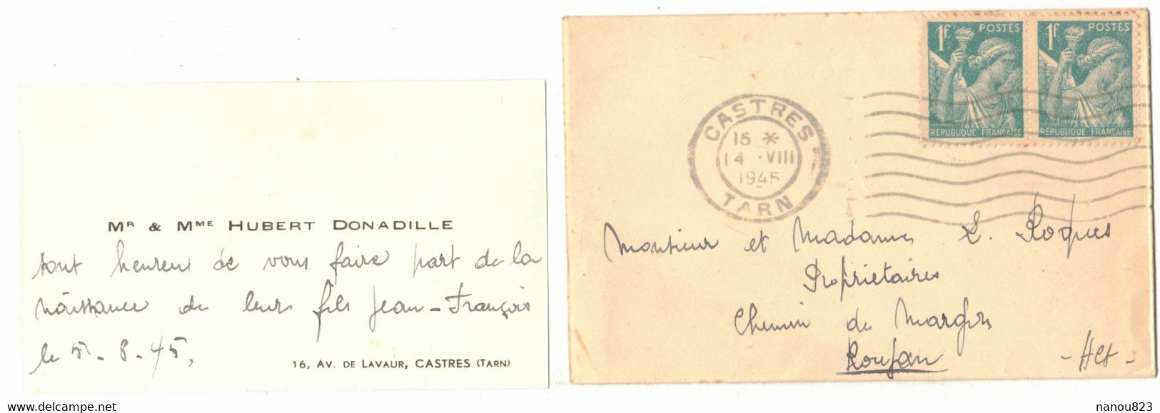 AVEC SON ENVELOPPE CARTE DE VISITE DE MR MME DONADILLE HUBERT CASTRES POUR ROUJAN HERAULT MR MME ROQUES - Visiting Cards