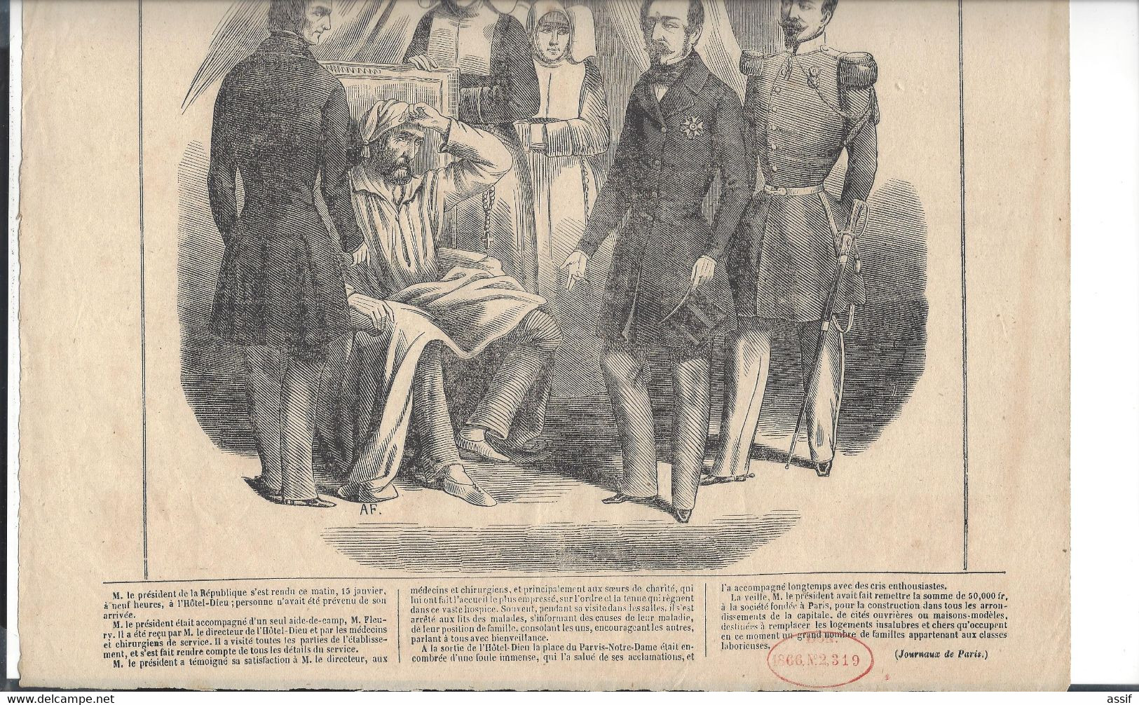 Affiche Feuille Volante  Louis  Napoléon  Bonaparte Visitant Les Pauvres Malades De L'Hôtel-Dieu  2 è République 1848 - Affiches