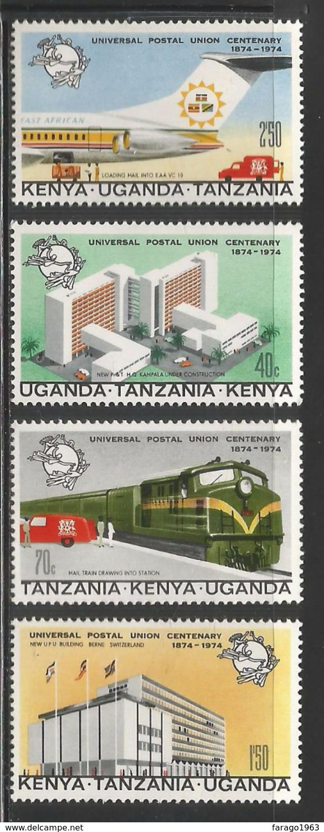 1974 Kenya Uganda Tanzania  UPU Train Airplane Aviation Complete Set Of  4 MNH - Kenya, Uganda & Tanzania