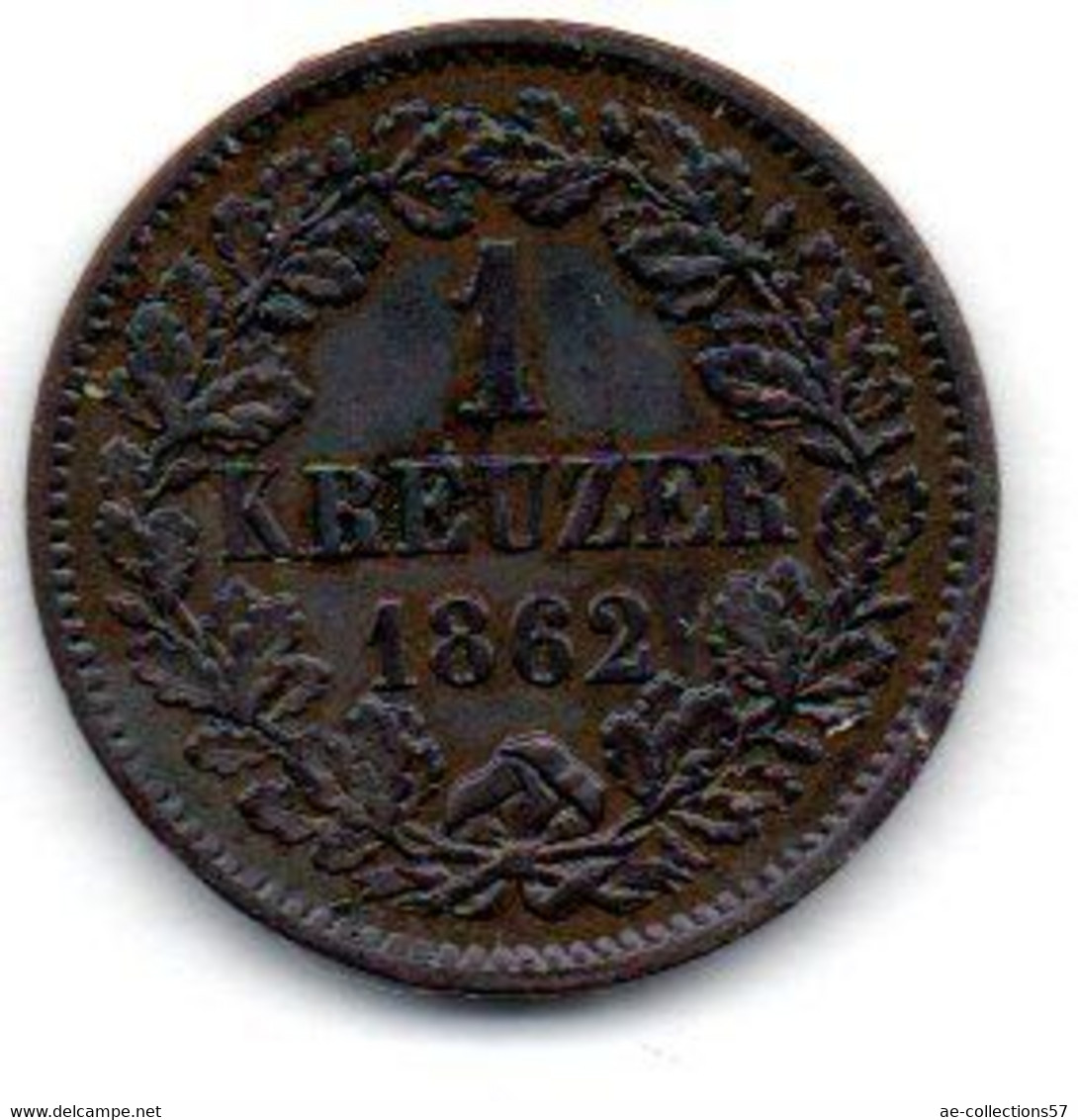 Baden  -  1 Kreuzer 1862  -  état  TTB+ - Monedas Pequeñas & Otras Subdivisiones