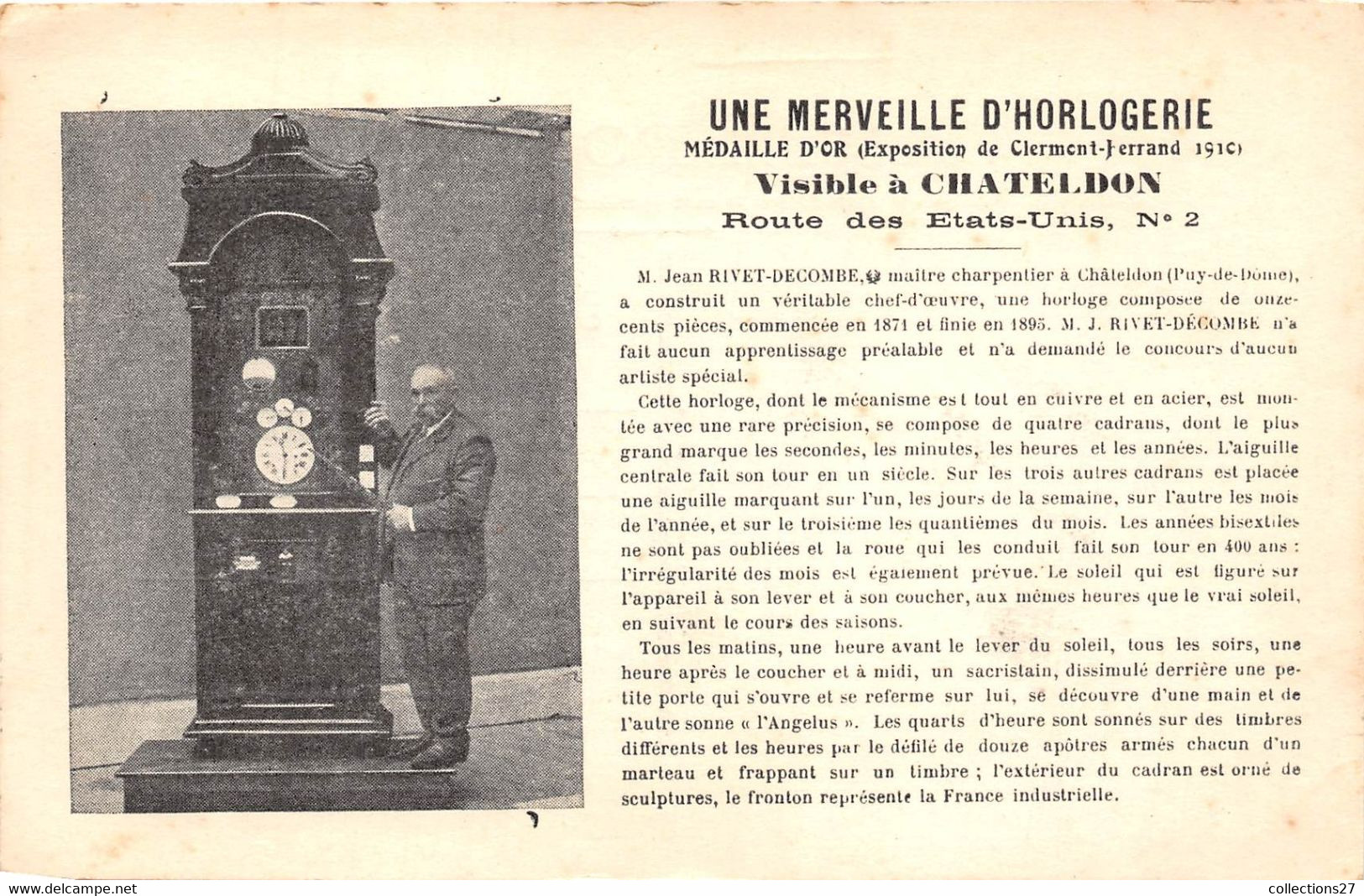 63-CHADELDON- UNE MERVEILLE D'HORLOGERIE-CONSTRUIT PAR JEAN-RIVET-DECOMBE MADAILLE D'OR - Chateldon