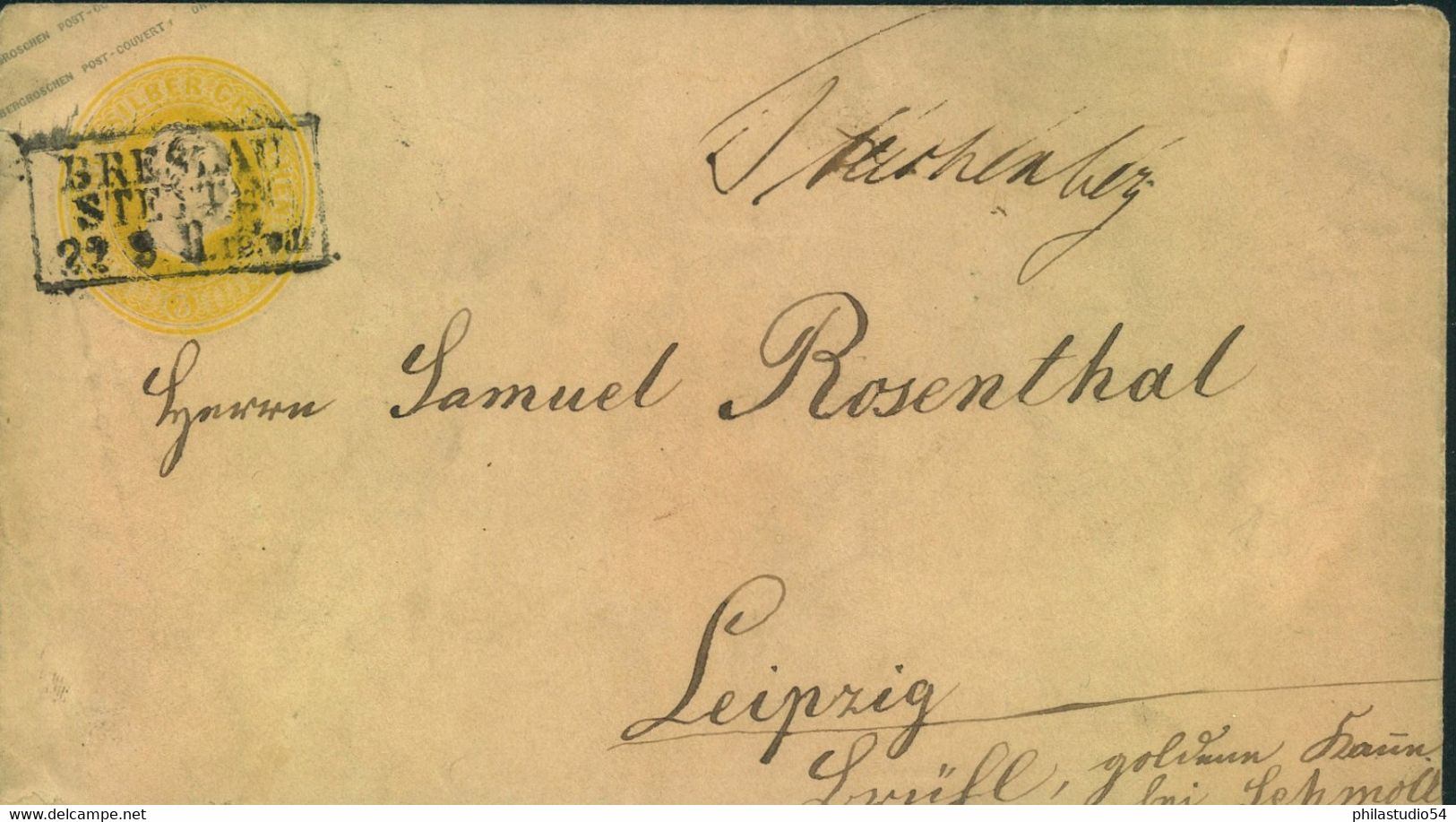 1864 (ca.), 3 Sgr. Ganzschenumschlag Per Bahnpost ""BRESLAU-STETTIN" - Postal  Stationery