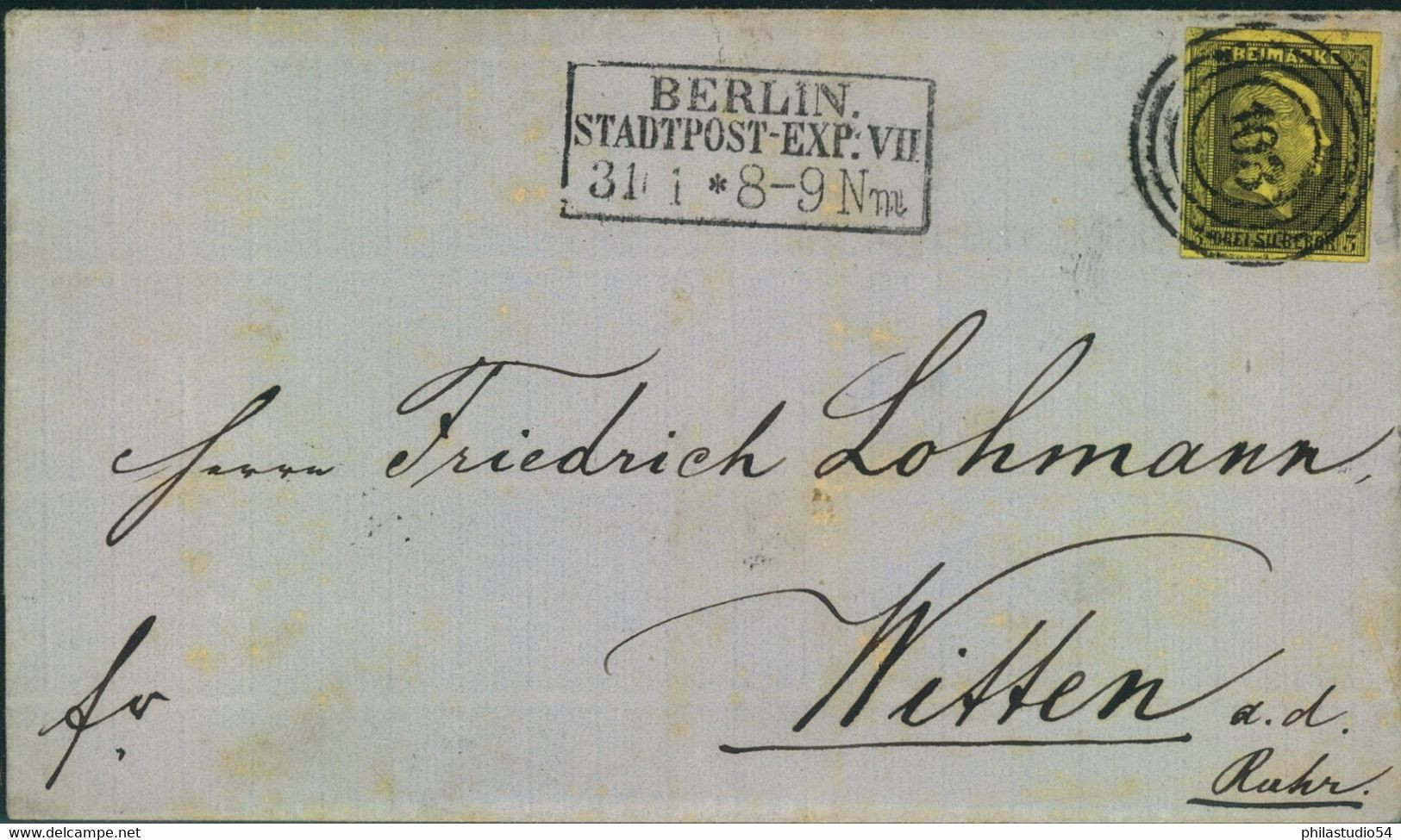 1851 (ca.), 3 Sgr. 1. Ausgabe Mit Nummernstempel "103" Auf Faltbriefhülle "BERLIN STADTPOST-EXP. VII2 - Brieven En Documenten