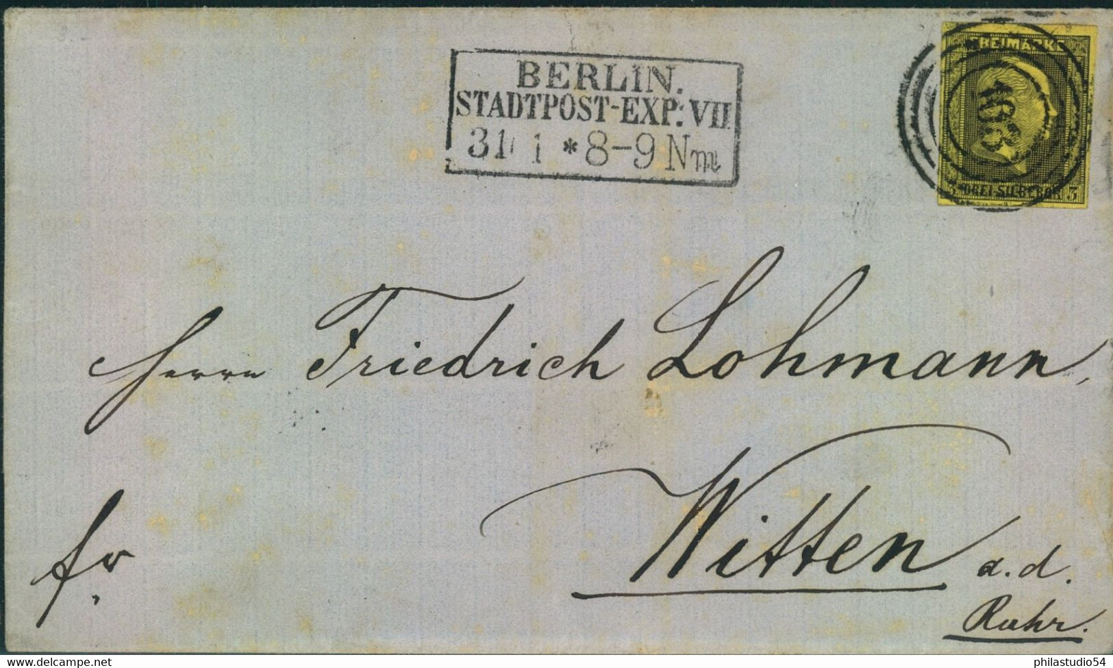 1851 (ca.), 3 Sgr. 1. Ausgabe Mit Nummernstempel "103" Auf Faltbriefhülle "BERLIN STADTPOST-EXP. VII2 - Storia Postale