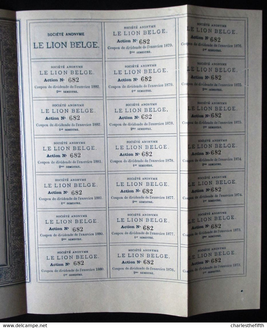 5 ACTIONS * LE LION BELGE 1872 SERVICE DE NAVIGATION DE L'INTERIEUR A ANVERS - RARE ET IMPECCABLE - 1re émission De 1000 - Transporte