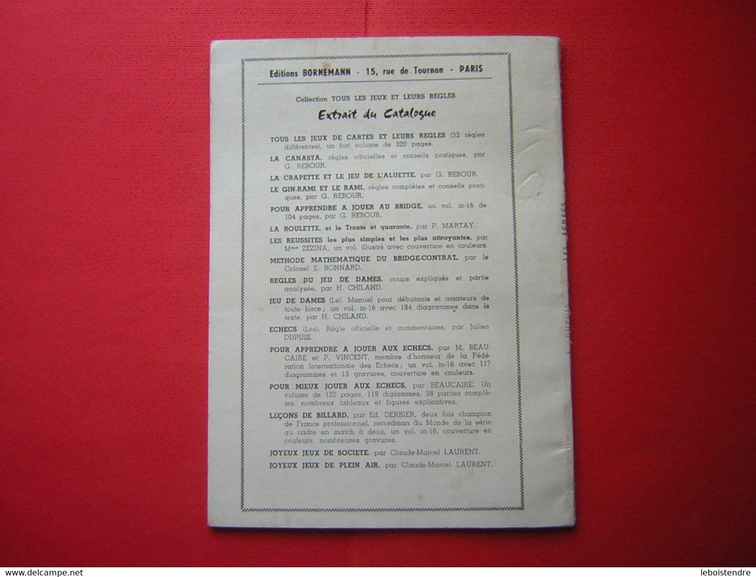 JULIEN DUPUIS  LES ECHECS REGLE DU JEU ET COMMENTAIRES EDITIONS BORNEMANN 1967 - Palour Games