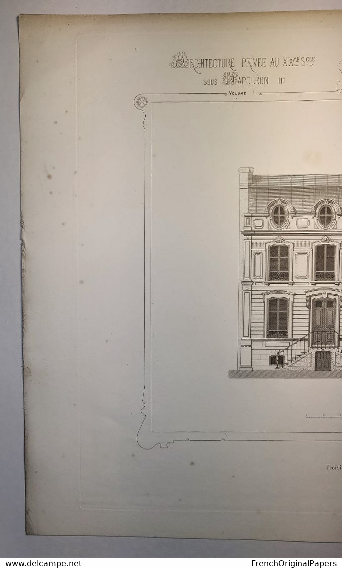 Planche Architecture Paris César Daly Architecte 1870 Maison Hôtel Privé Particulier 12 Rue Balzac Elévation Azemar P1 - Architectuur