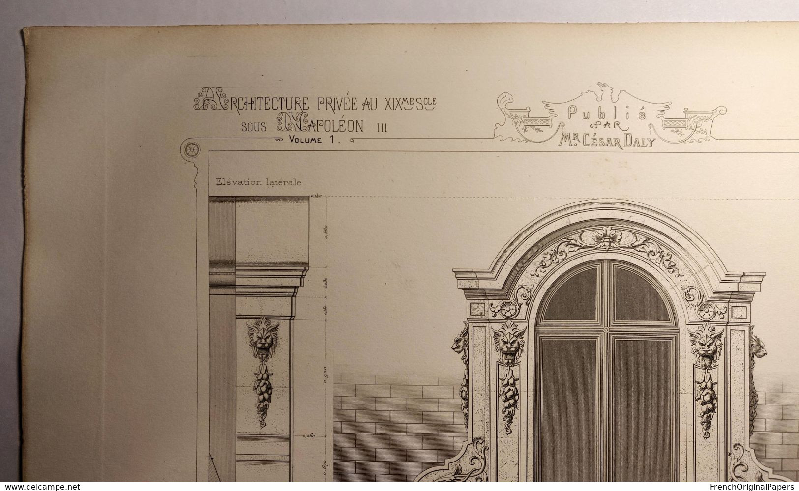 Planche Architecture Paris César Daly Architecte 1870 Maison Hôtel Privé Particulier Lucarne Botrel - Rue De Monceau P1 - Architectuur