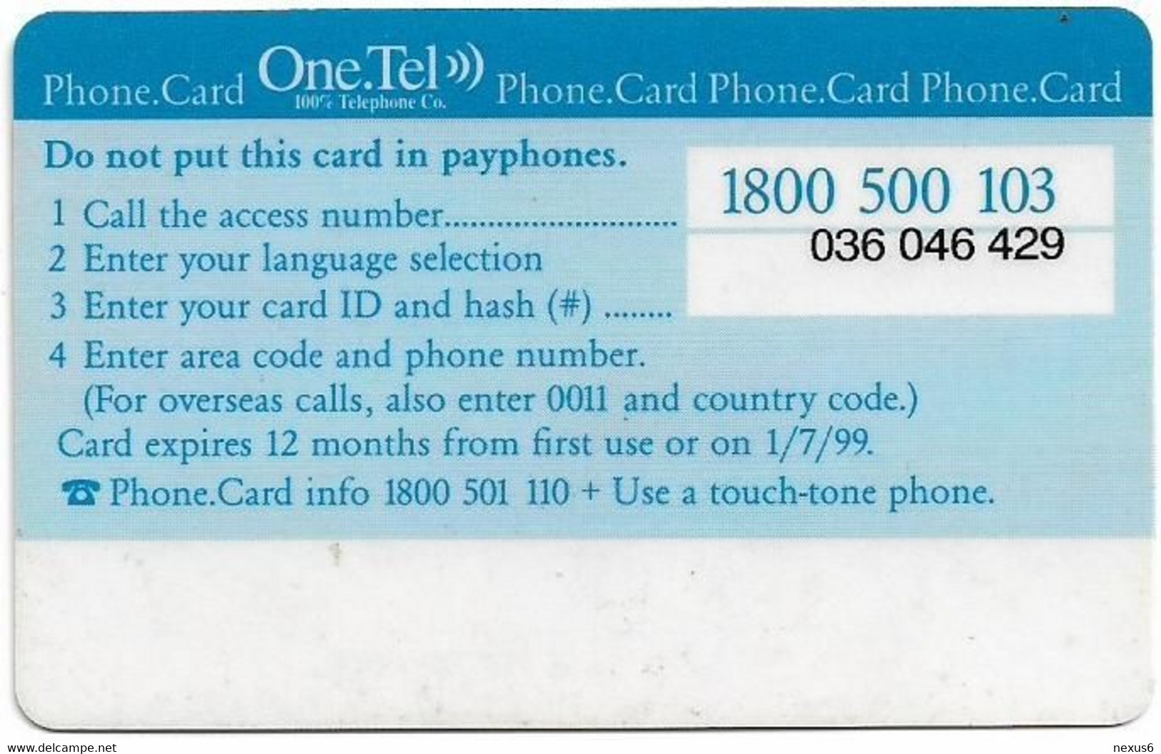 Australia - OneTel - World Pro Ski Tour (Multi Language), Exp.01.07.1999, Remote Mem. 5$, Used - Australia