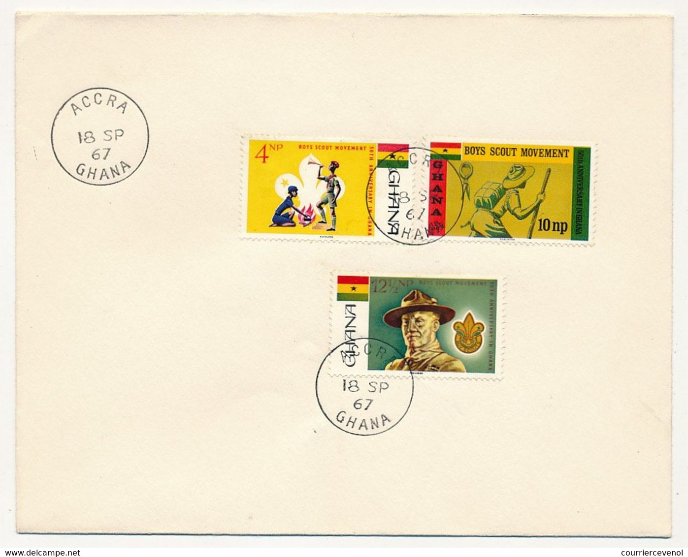 GHANA - 3 Valeurs "Boy Scouts Movement" (Baden Powell) Sur Enveloppe Non Adressée - 18 Sept 1967 - Ghana (1957-...)