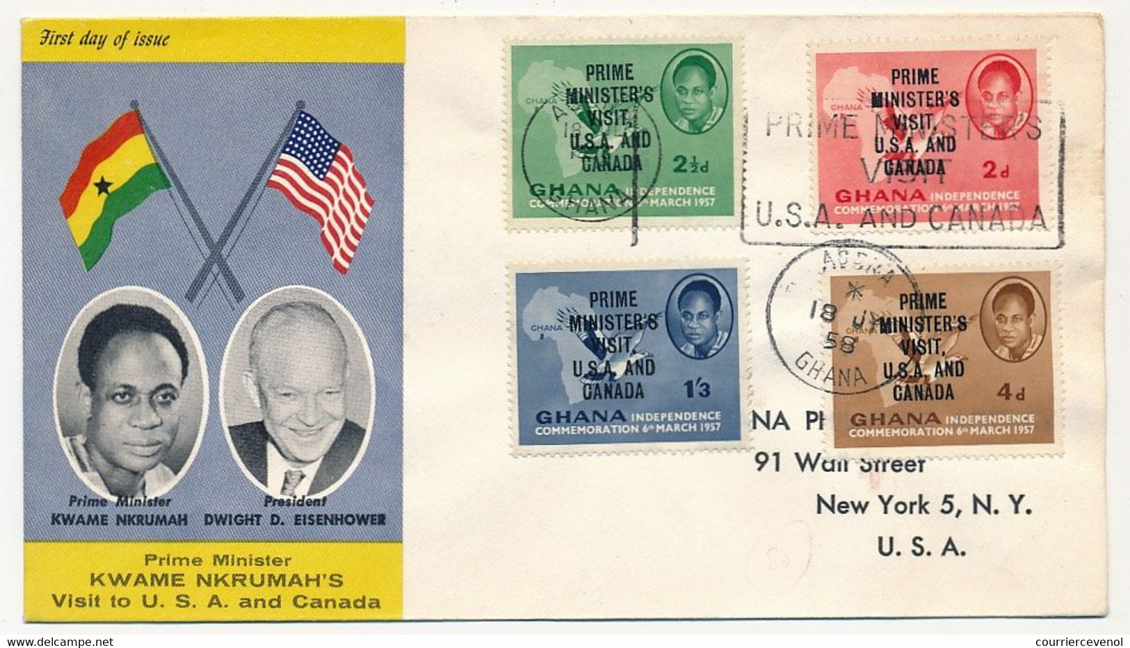 GHANA - 4 Valeurs "Prime Minister Visit USA And Canada" Sur FDC  18 / 6 / 1958 - Ghana (1957-...)