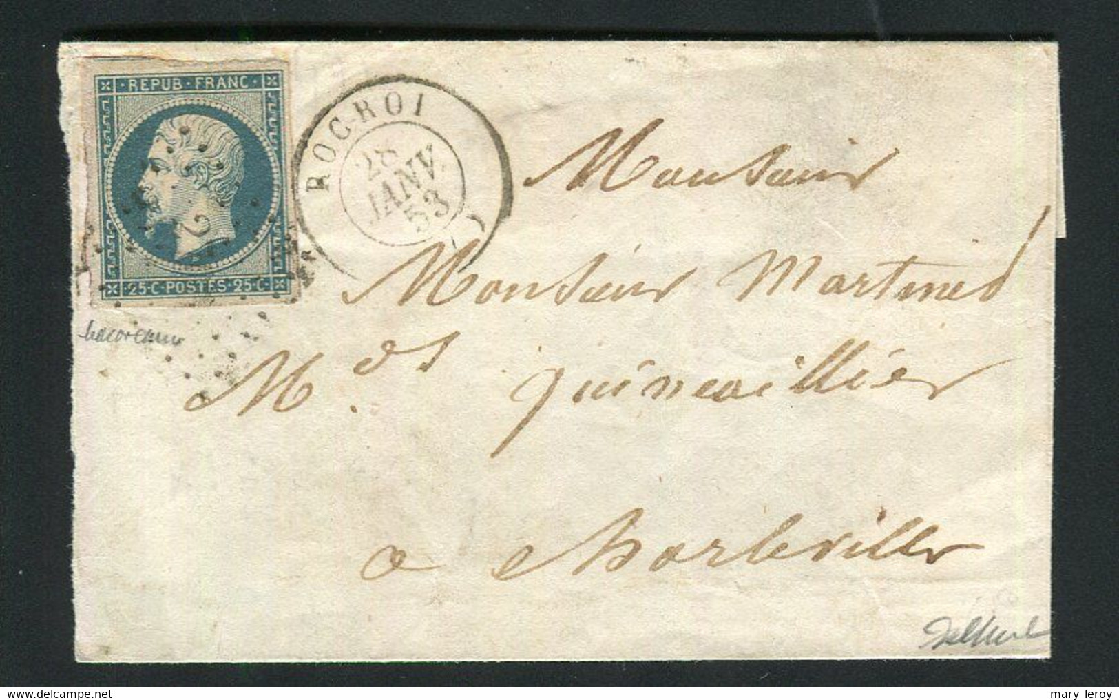 Rare Lettre De Rocroi Pour Charleville ( 1853 ) Avec Un N° 10 - 25 Centimes Présidence - 1852 Louis-Napoléon