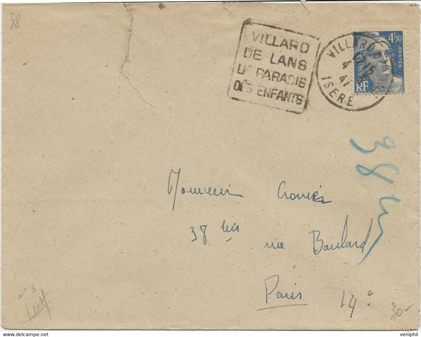 LETTRE OBLITERATION DAGUIN " VILLARD DE LANS -LE PARADIS DES ENFANTS - ANNEE 1947 - Mechanical Postmarks (Other)
