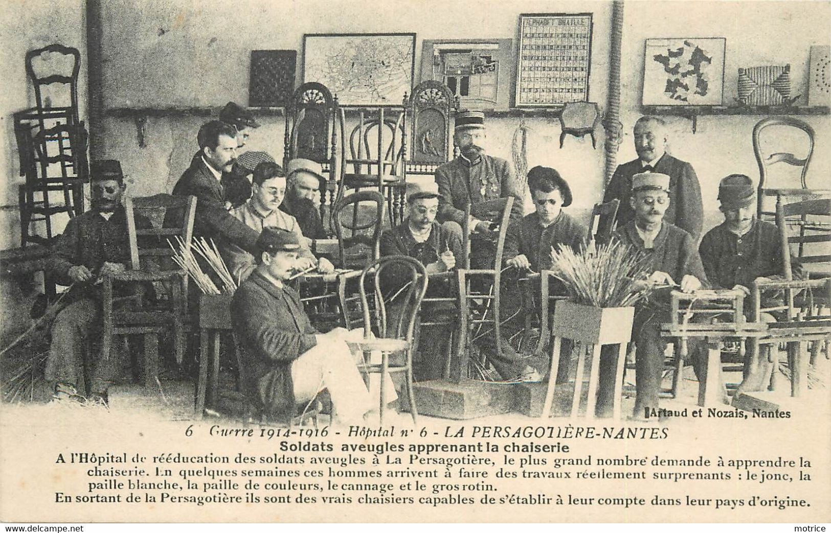 NANTES - Guerre 1914-1916; Hôpital N°6, La Persagotière, Soldats Aveugles Apprenant La Chaiserie. - Nantes