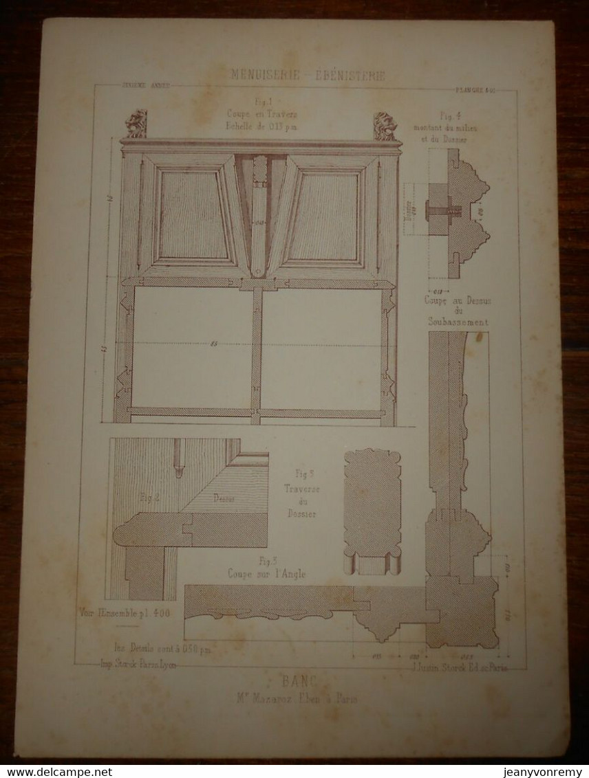 Banc. Menuiserie - Ebénisterie. M. Mazaroz, ébéniste à Paris.1887. - Other Plans