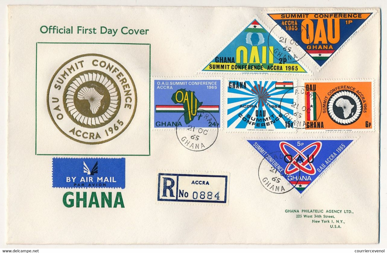 GHANA - 6 Valeurs "OAU Summit Conference - Accra 1965" Sur FDC Recommandée Grand Format 21/10/1965 - Ghana (1957-...)